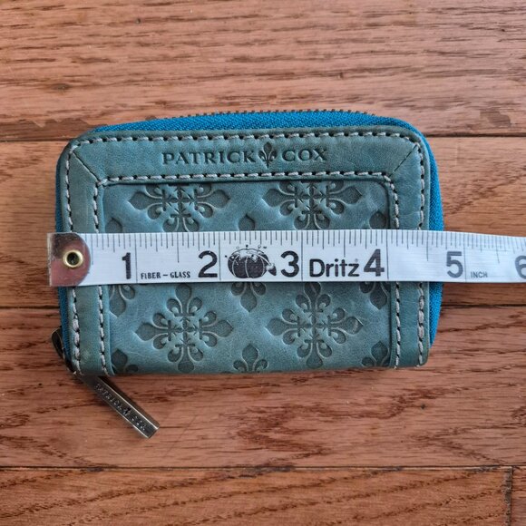 Patrick Cox Leather Zip Around Card Holder Green Blue Embossed - Picture 7 of 8